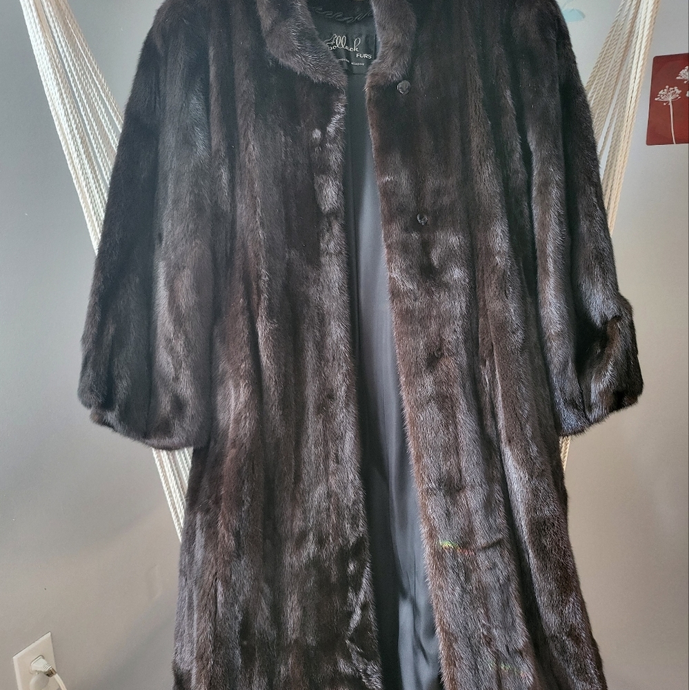 Vintage 60's Mink fur coat. Deep chocolate color, ankle length, eye hook closure